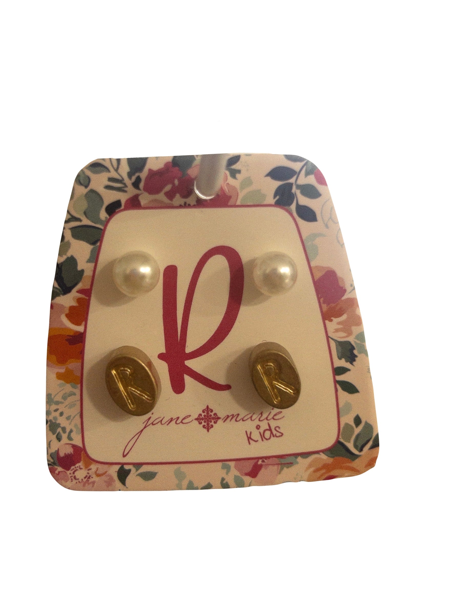 JANE MARIE PEARL GOLD INITIAL STUDS