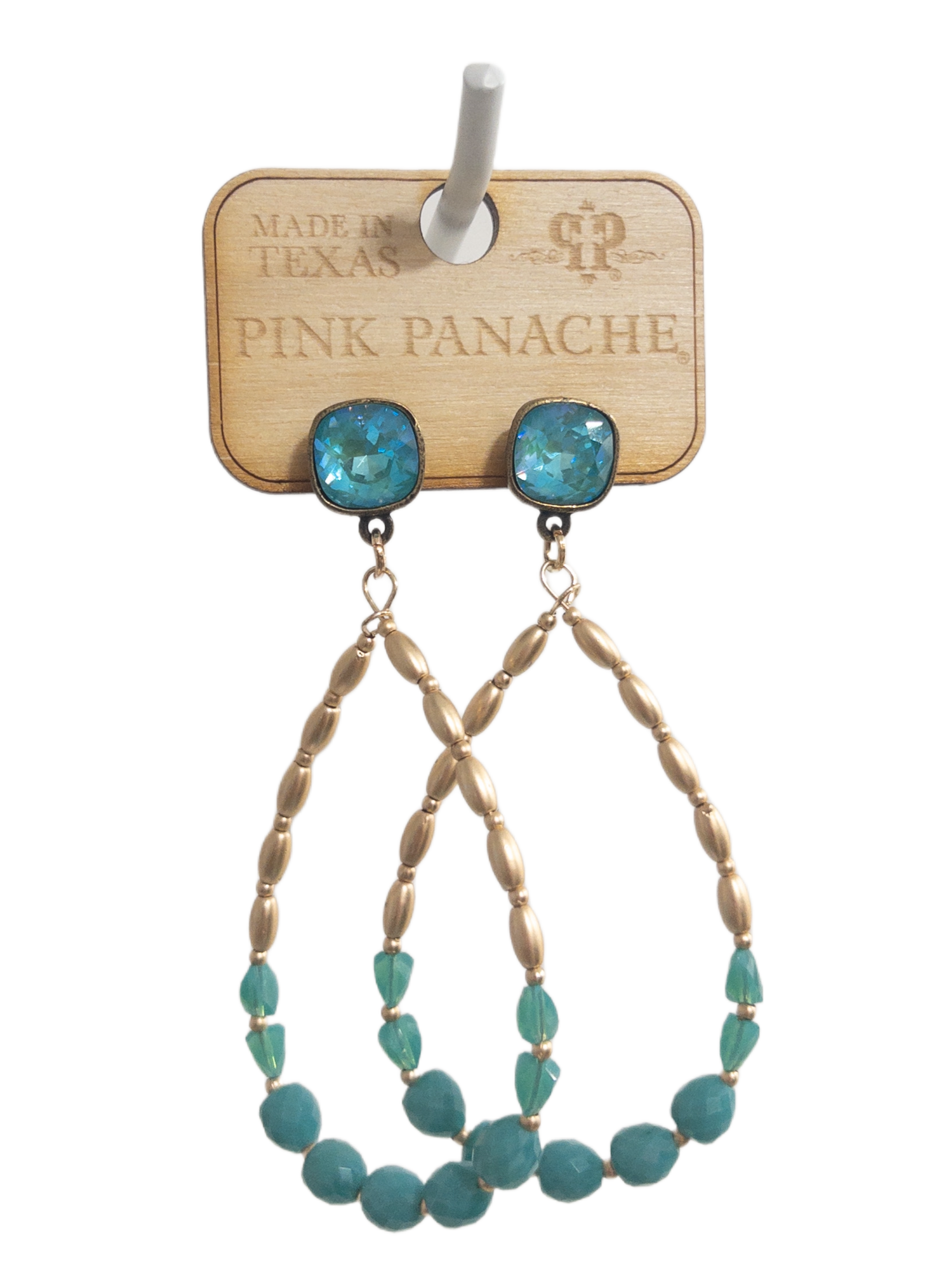 TURQUOISE TEARDROP BEAD PINK PANACHE DANGLES