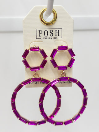 POSH MAGENTA DROP MIRRORBALL DANGLES