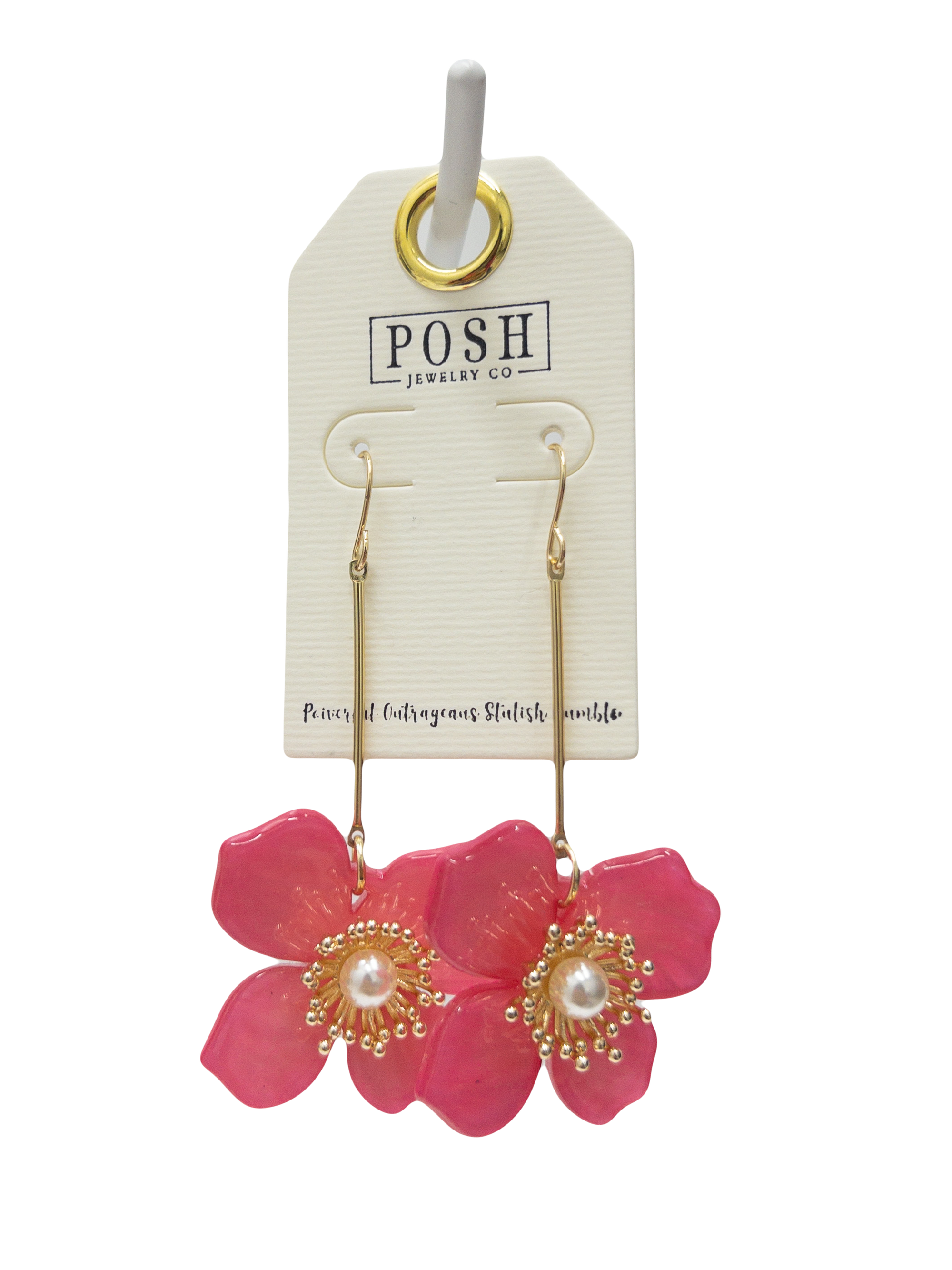 POSH PINK FLOWER PEARL CENTER FISH HOOK DANGLES