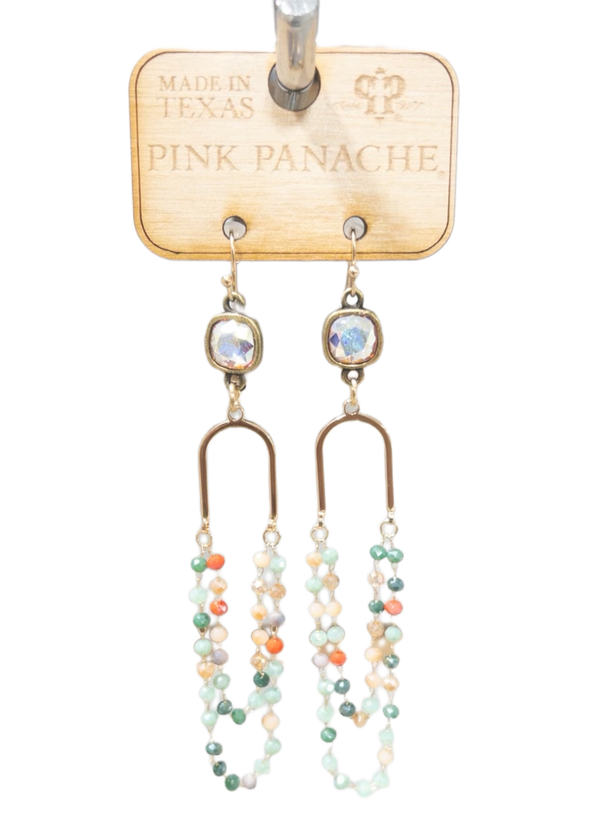 GOLD ARCH BEAD DROP DANGLES PINK PANACHE