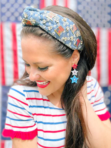 RED, WHITE & BLUE STAR EARRINGS WITH CRYSTALS AND PEARLS BRIANNA CANNON