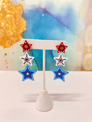 RED, WHITE & BLUE STAR EARRINGS WITH CRYSTALS AND PEARLS BRIANNA CANNON
