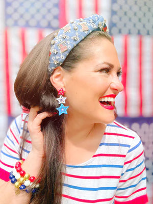 RED, WHITE & BLUE STAR EARRINGS WITH CRYSTALS AND PEARLS BRIANNA CANNON