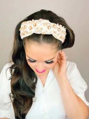 BRIANNA CANNON CHAMPAGNE AND IVORY HEADBAND WITH PEARLS