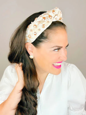 BRIANNA CANNON CHAMPAGNE AND IVORY HEADBAND WITH PEARLS