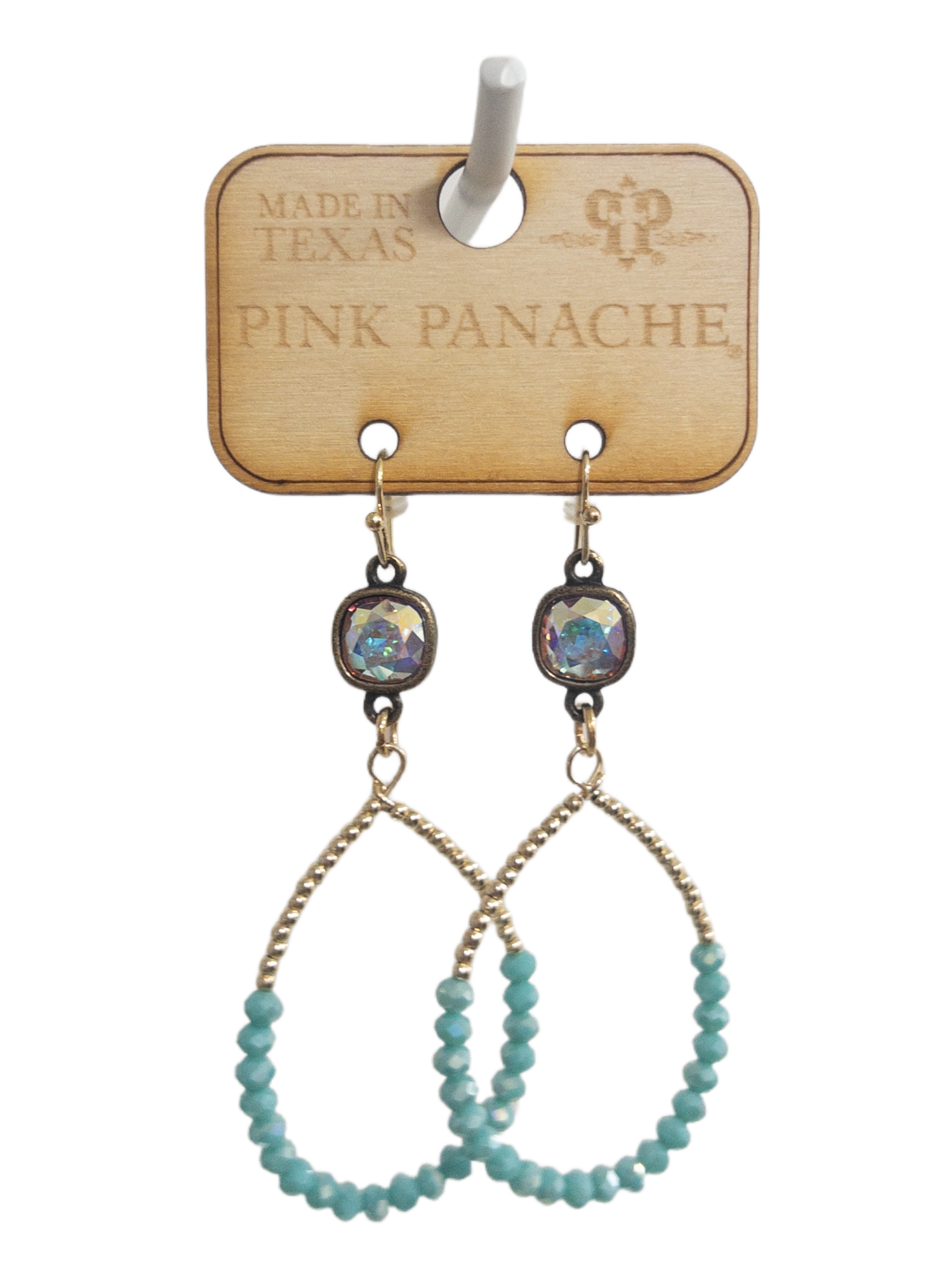 TEAL TEARDROP BEAD PINK PANACHE DANGLES