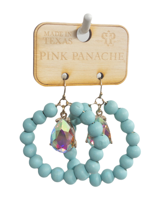 TEAL IRIDESCENT GEM BEADPINK PANACHE DANGLES