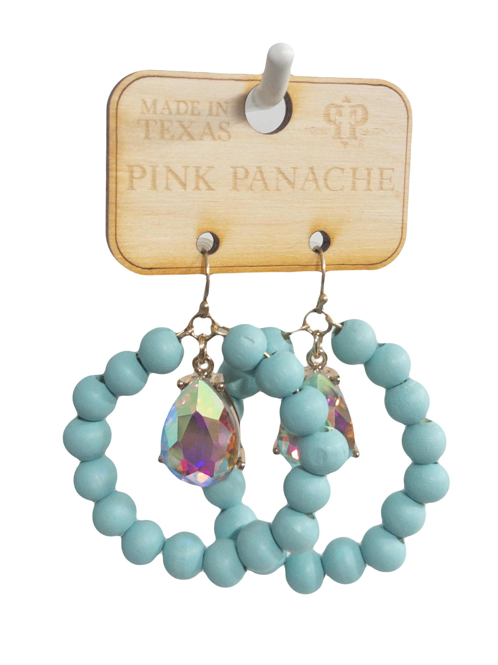 TEAL IRIDESCENT GEM BEADPINK PANACHE DANGLES