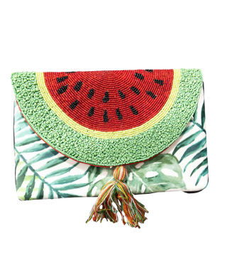 TROPICAL WATERMELON BEADED CLUTCH LA CHIC