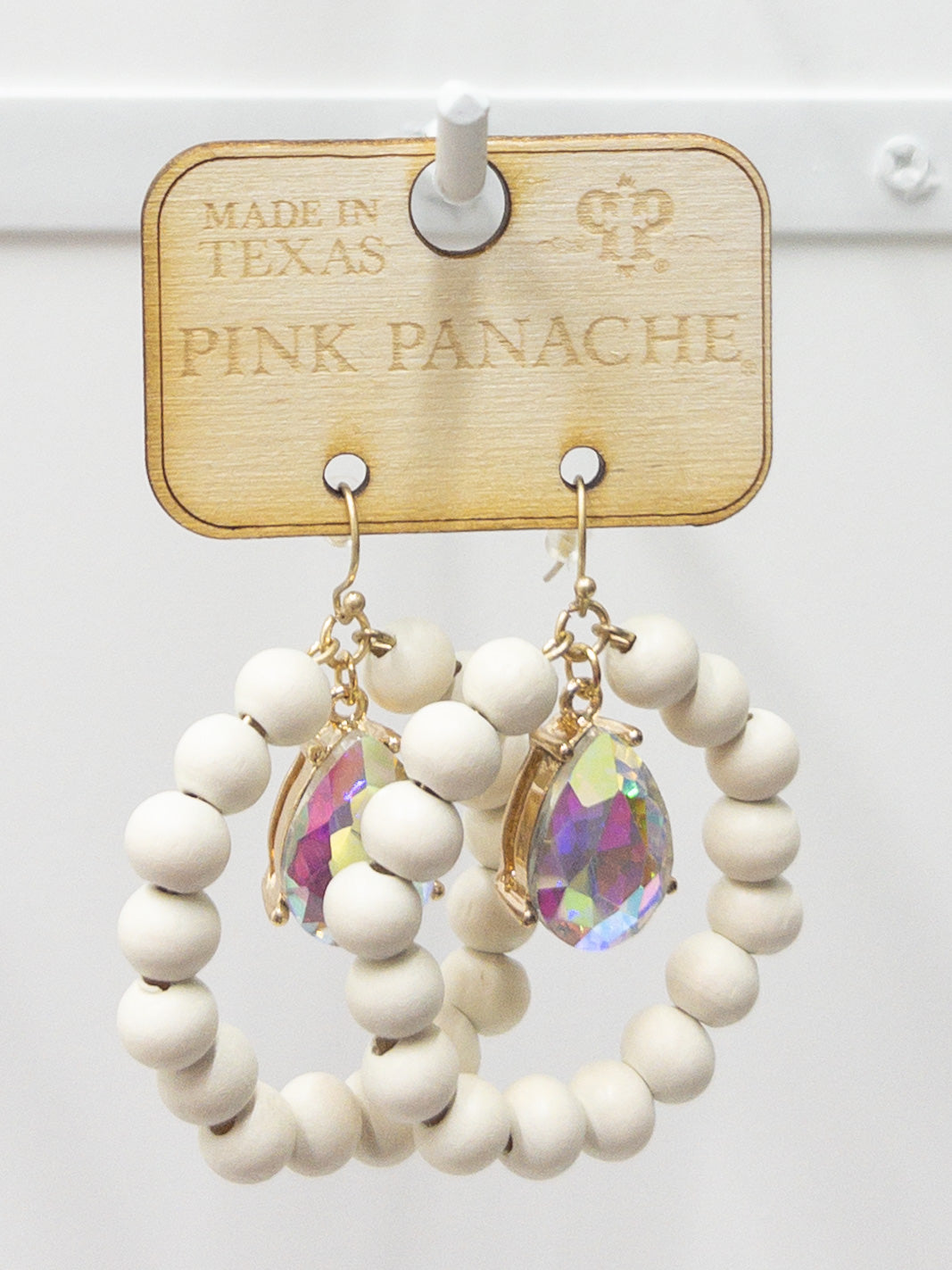 IVORY BEADED TEARDROP IRIDESC PINK PANACHE