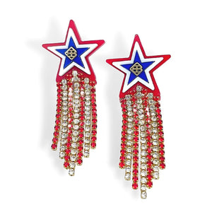 PATRIOTIC STAR EARRINGS WITH RHINESTONE FRINGE BRIANNA CANNON