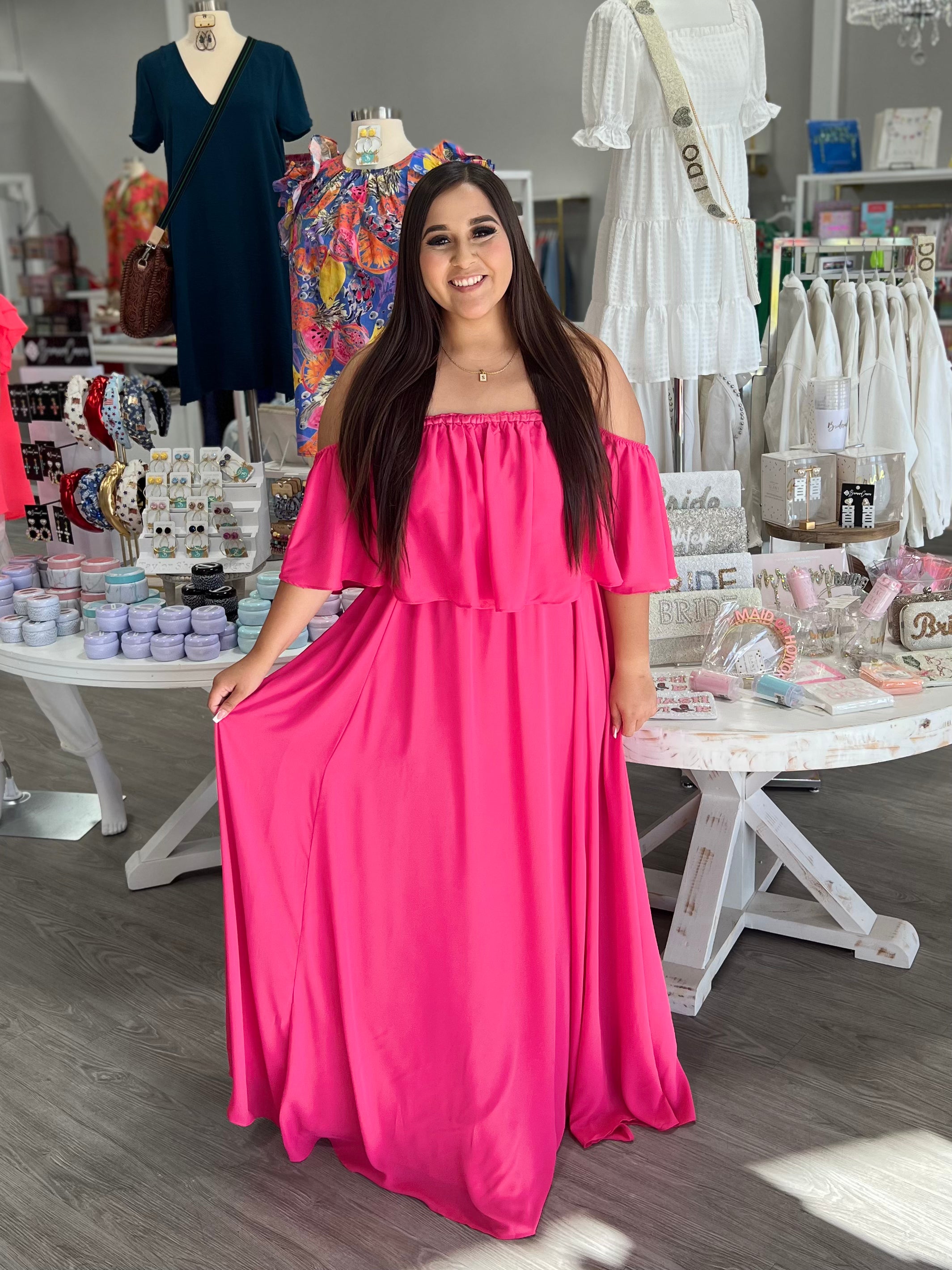 fitted lace wedding dress PINK BARBIE MAXI