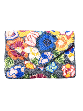 MULTI FLORAL BEADED CLUTCH LA CHIC