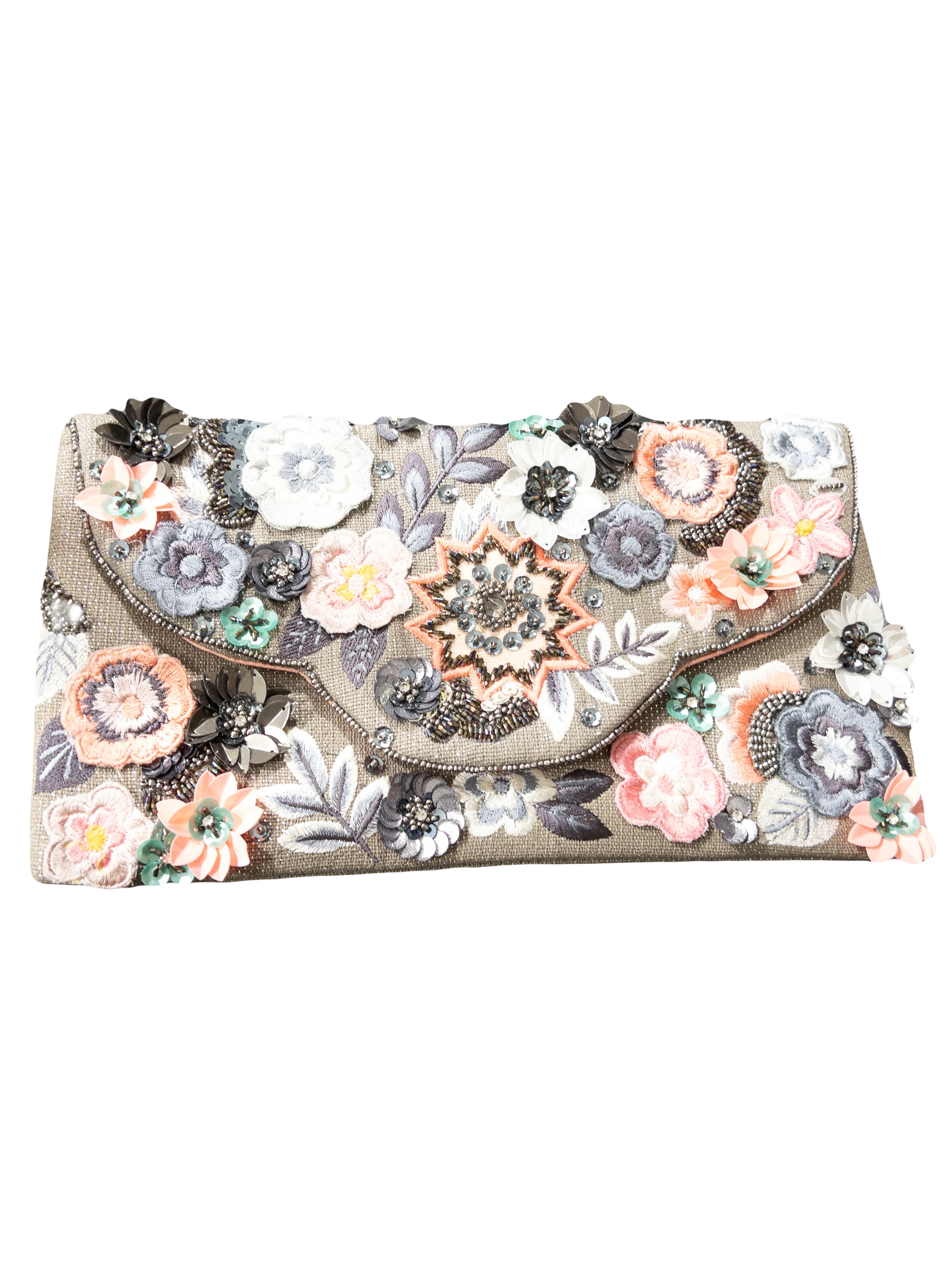 GRAY SHIMMER FLORAL CLUTCH LA CHIC