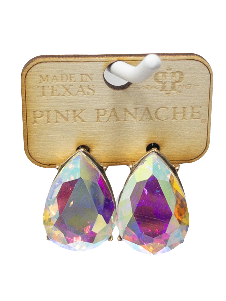 LG TEARDROP STUD GOLD TRIM PINK PANACHE