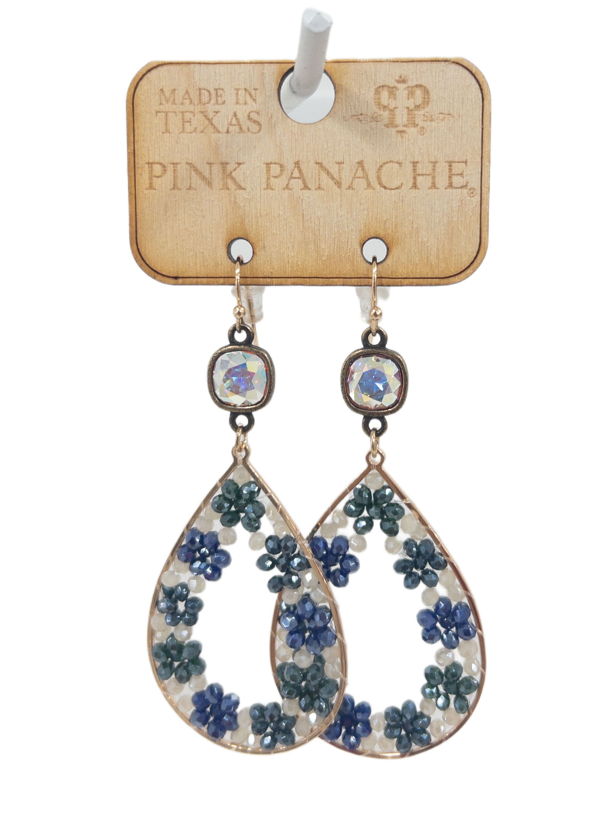 BLUE GREEN FLORAL TEARDROP DANGLES SET PINK PANACHE