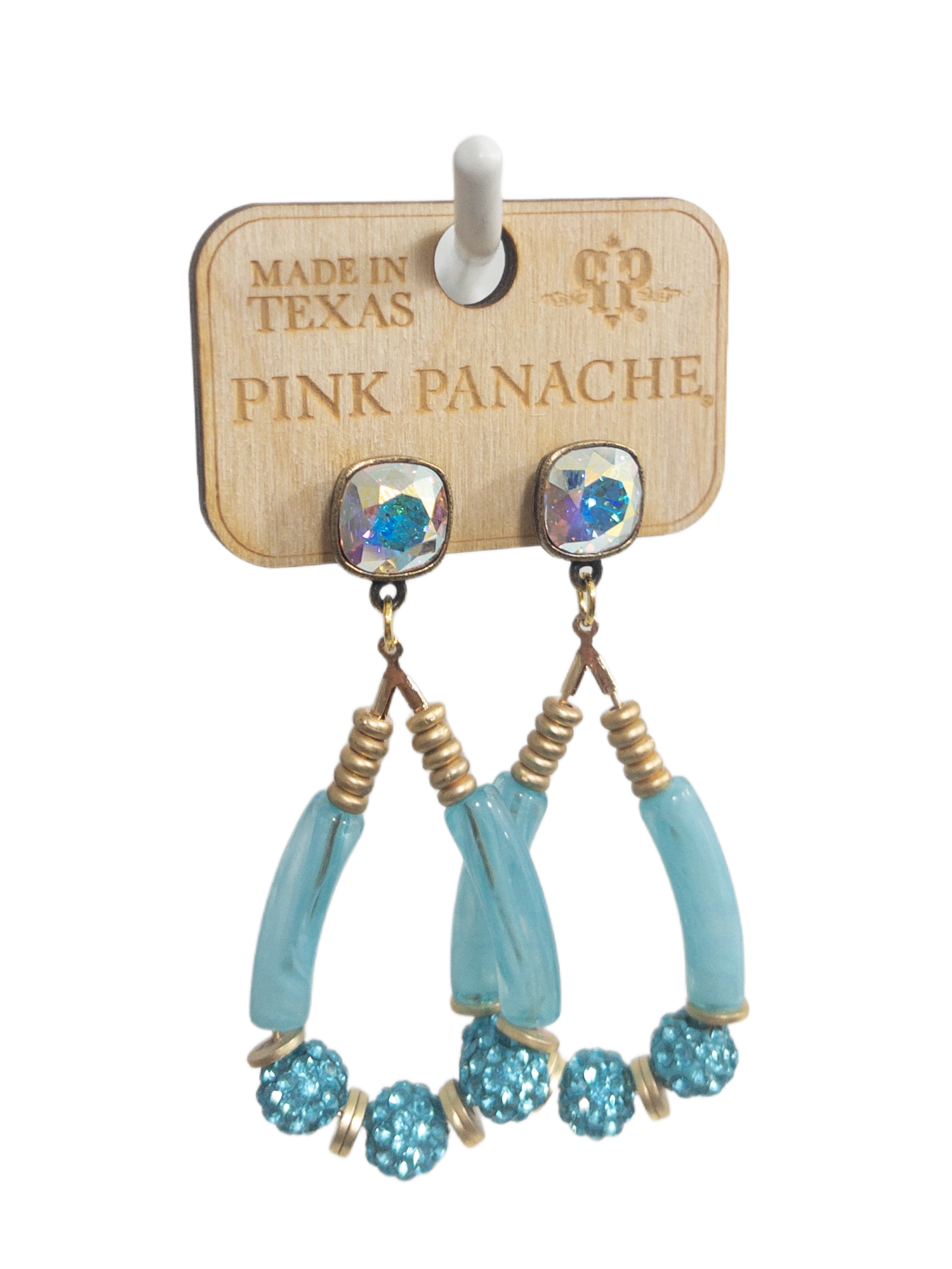 ACRYLIC TEAL RHINESTONE DETAIL PINK PANACHE DANGLES