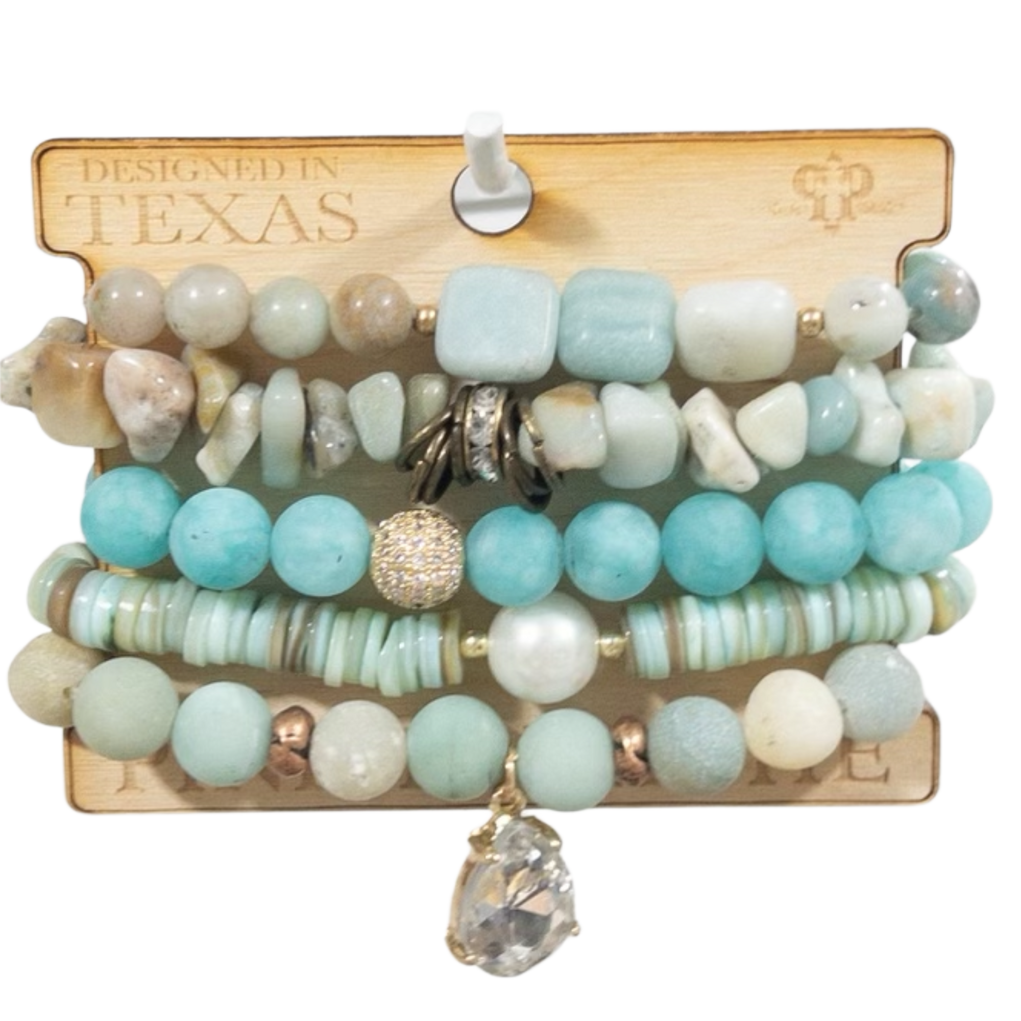 SEA BLUE CLEAR GEM PINK PANACHE BRACELET SET