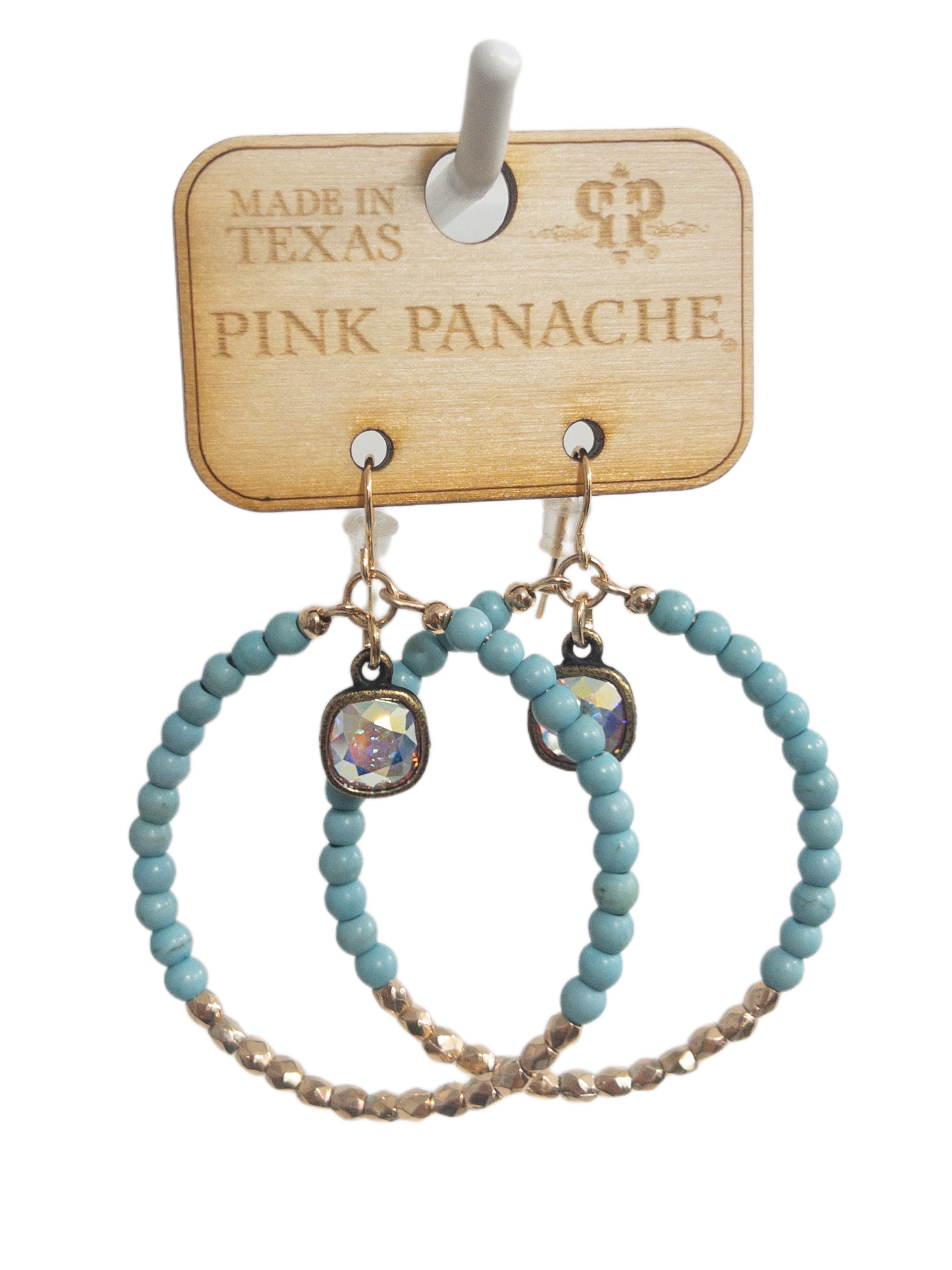 TEAL BEAD IRIDESC GEM PINK PANACHE DANGLES