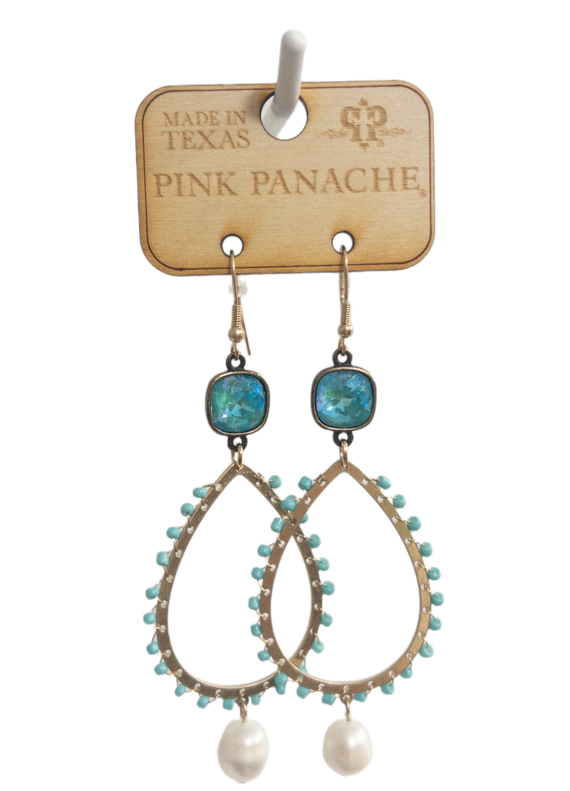 TEAL BEAD DROP PEARL PINK PANACHE DANGLES