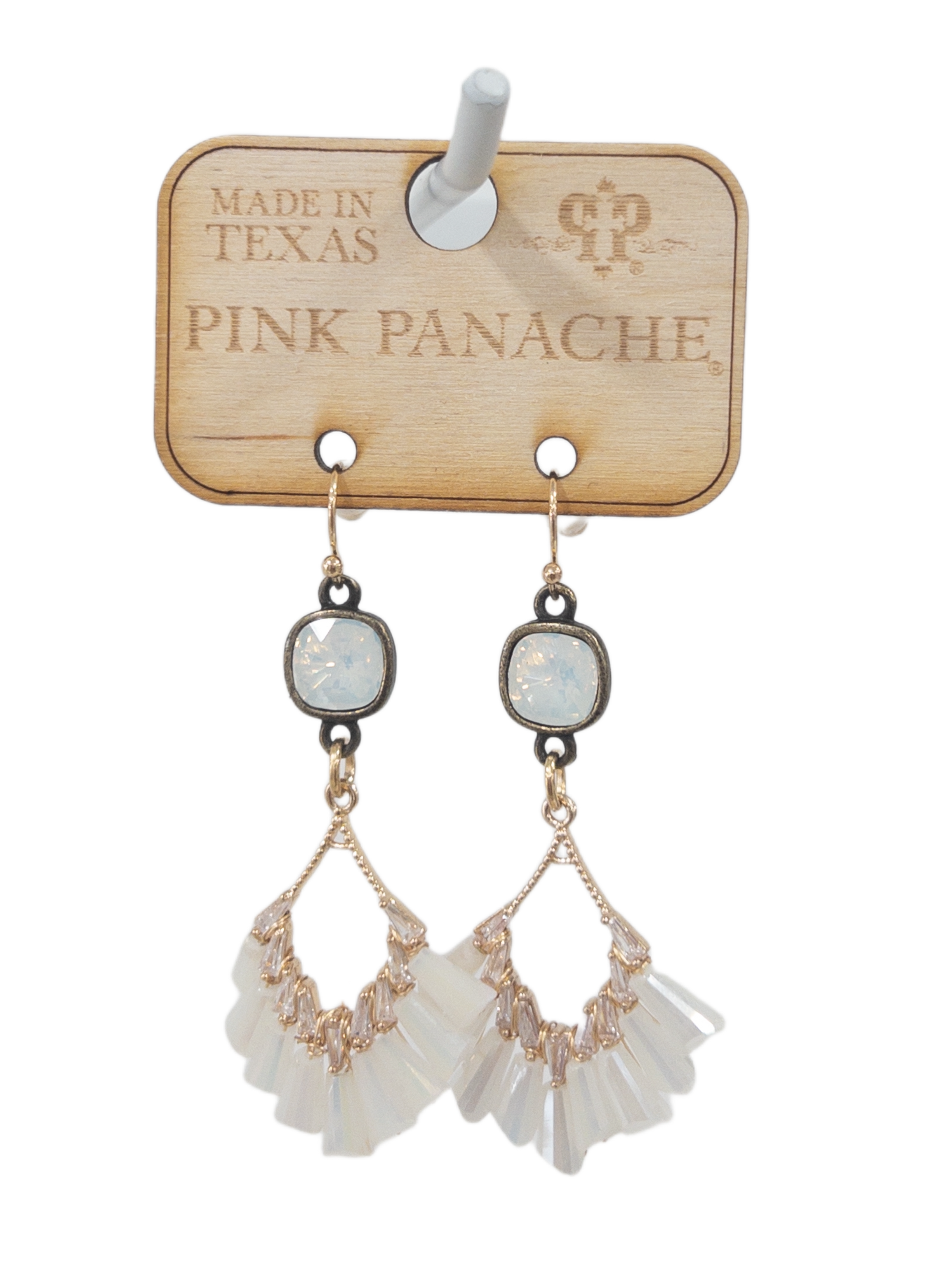 IVORY TEARDROP WHITE GEM  DANGLES PINK PANACHE