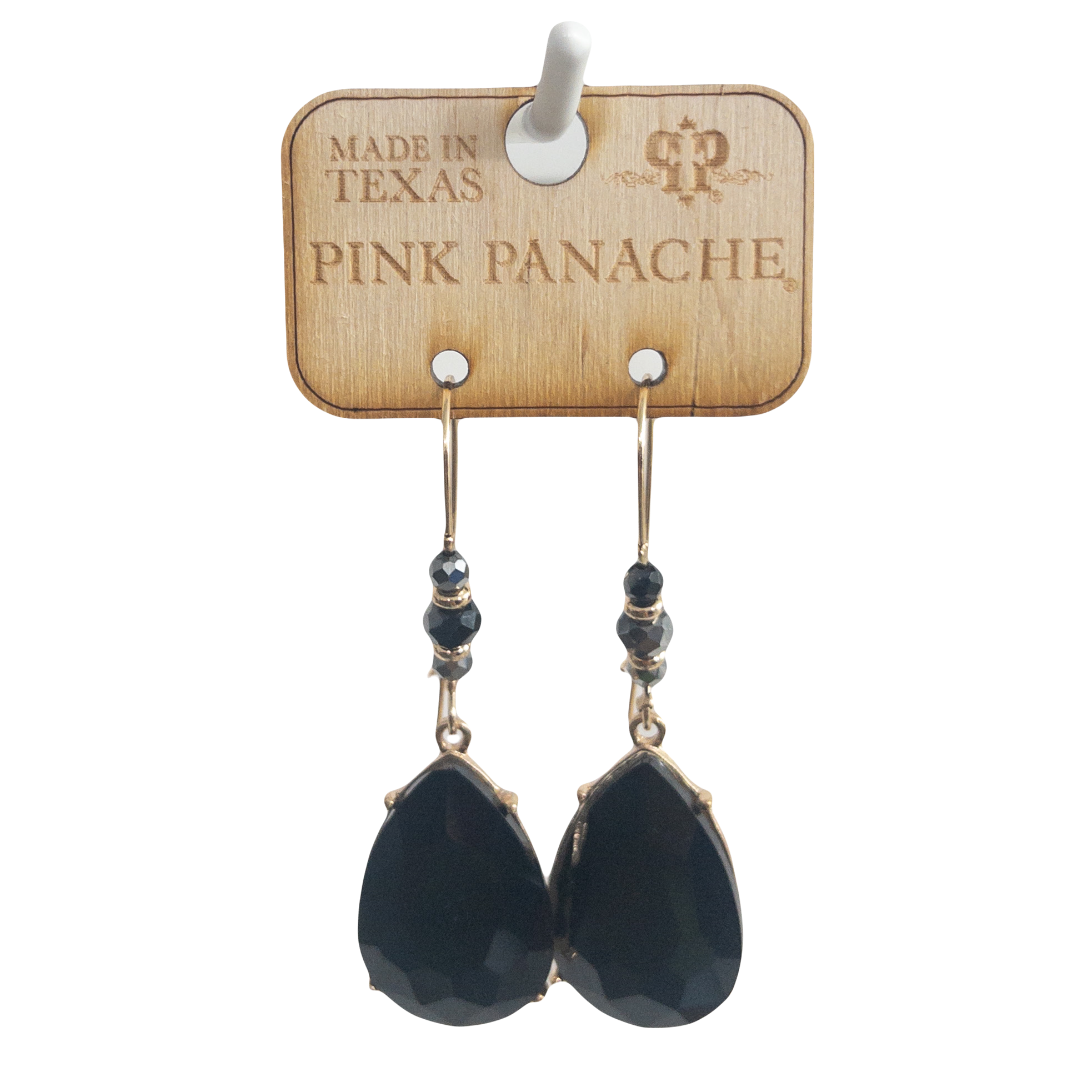 BLACK LG GEM DROP PINK PANACHE DANGLES