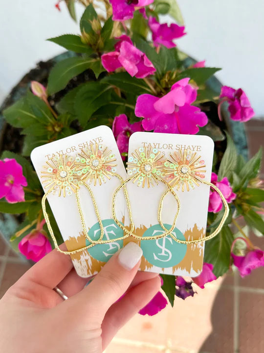 Iridescent Sequin Sunburst Hoops- Round