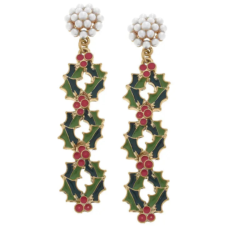 Linked Holly Enamel Drop Earrings in Green & Fuchsia