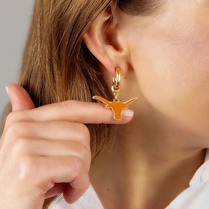 Texas Longhorns Enamel Drop Hoop Earrings in Burnt Orange