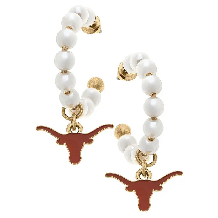 Texas Longhorns Pearl Hoop Enamel Drop Earrings in Burnt Orange