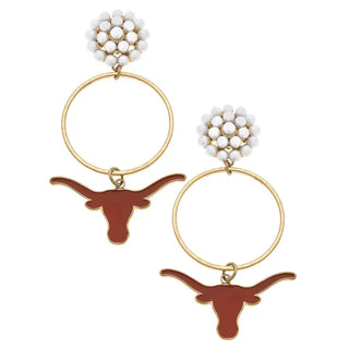 Texas Longhorns Pearl Cluster Enamel Hoop Earrings in Burnt