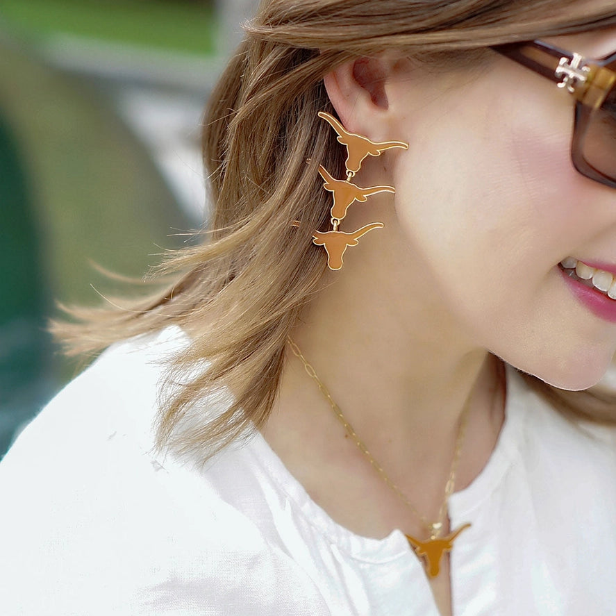 Texas Longhorns Triple Drop Enamel Earrings in Burnt Orange