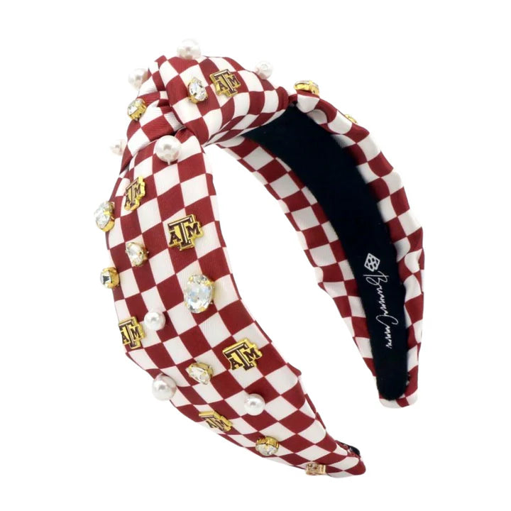 MAROON AND WHITE CHECKERBOARD TEXAS A&M LOGO HEADBAND