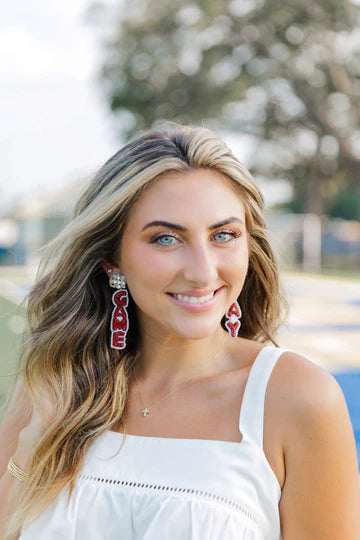 Maroon  "Game" "Day" Drop earrings Taylor Shaye