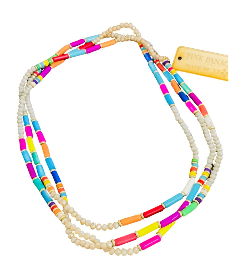 MULTI-COLOR BEAD DOUBLE STRAND NECKLACE 1CNC R302