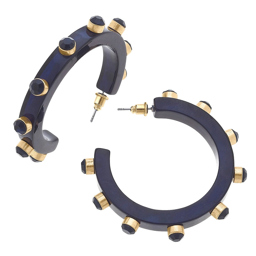 Navy Renee Resin & Rhinestone Hoops