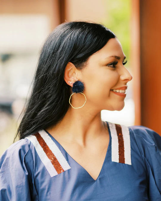 Navy Game Day Puff top hoops Taylor Shaye earrings