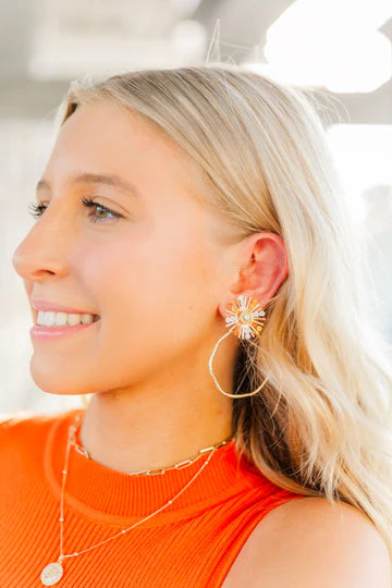 Orange and white Gameday Sequin Sunburst earrings
