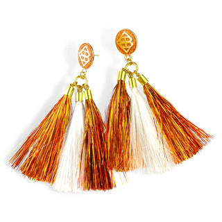 ORANGE AND WHITE METALLIC JUMBO TASSEL EARRINGS