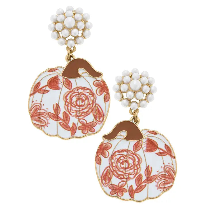 Cs X For Pete's Sake Pottery Enamel Floral Pumpkin Earrings