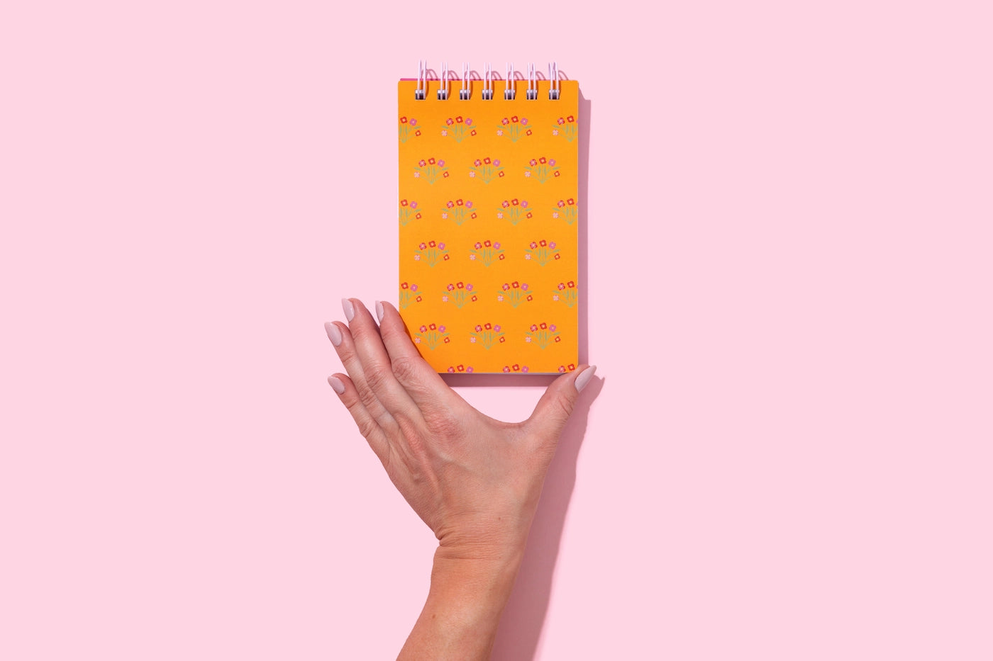 Small Spiral Top Notebook - Orange w/ Flower Bouquets