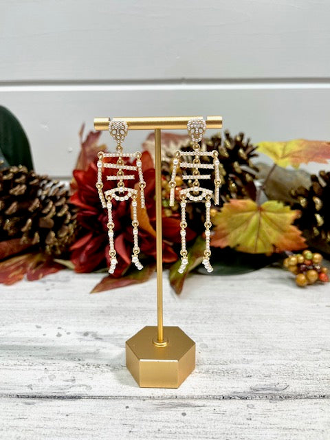 PEARL EMBELLISHED DANGLEY SKELETON EARRINGS