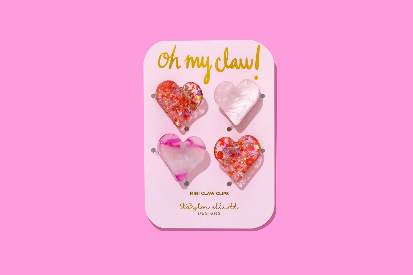 Pink + Red Hearts Mini Claw Clips