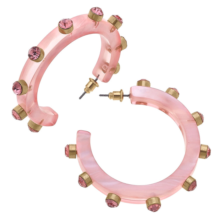 Pink Renee Resin and Rhinestone Hoop Earrings