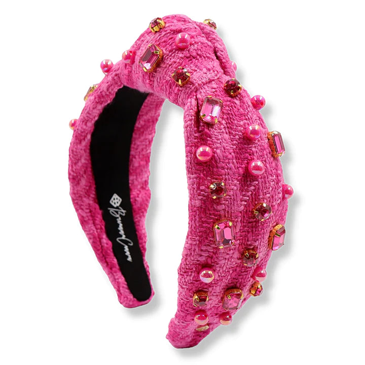 PINK KNIT HEADBAND WITH CRYSTALS & PEARLS