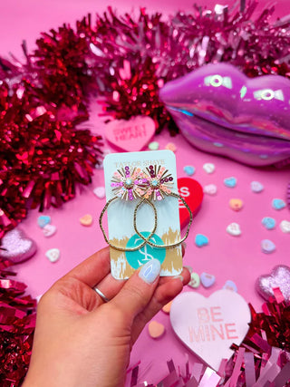 Pink Mix Sequin Sunburst Hoops- Round