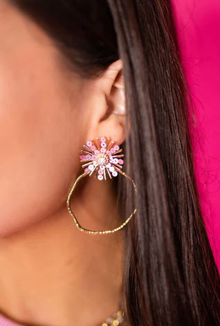 Pink Sequin Sunburst Hoops- Round
