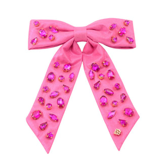 Pink SHIMMER BOW BARRETTE WITH HAND SEWN CRYSTALS