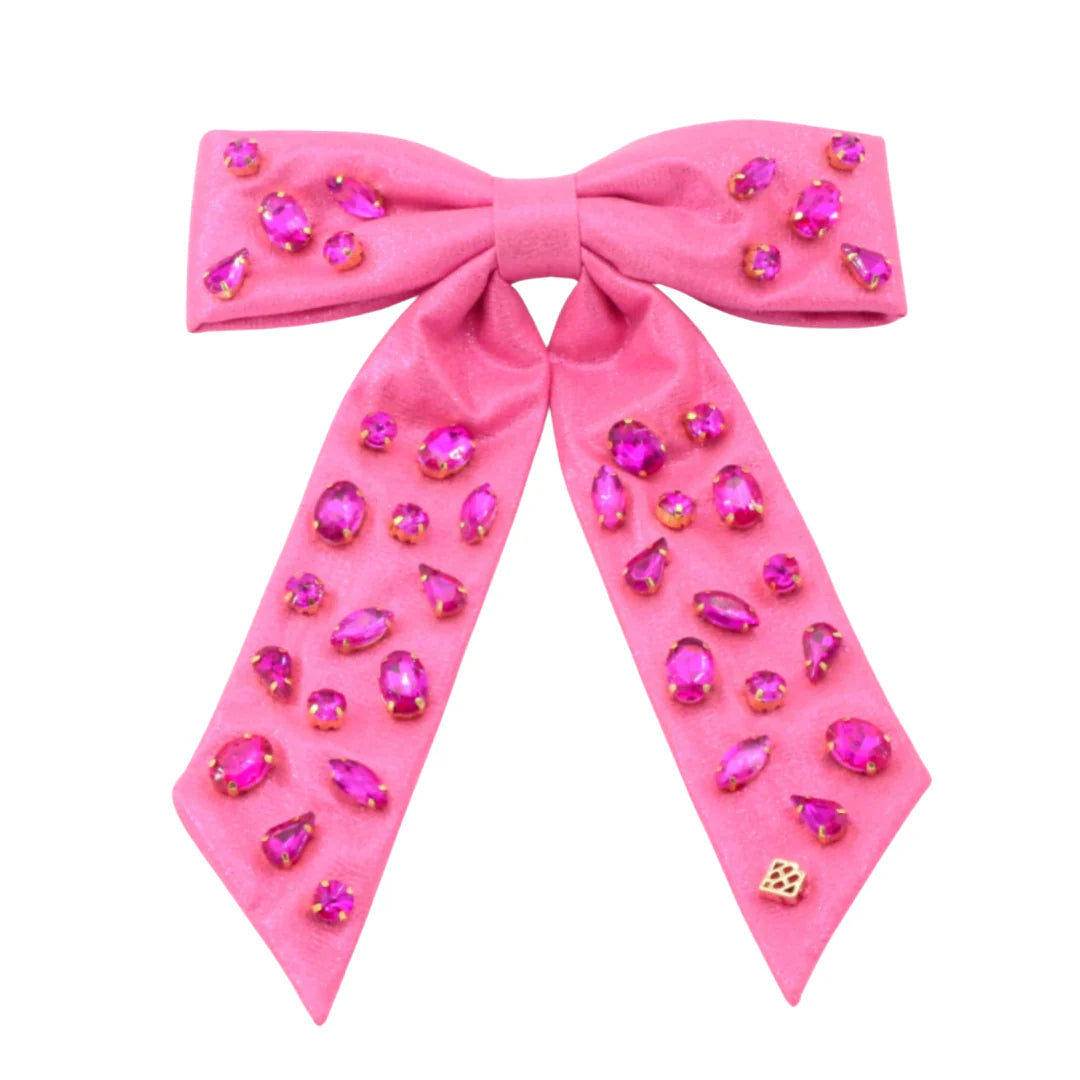 Pink SHIMMER BOW BARRETTE WITH HAND SEWN CRYSTALS